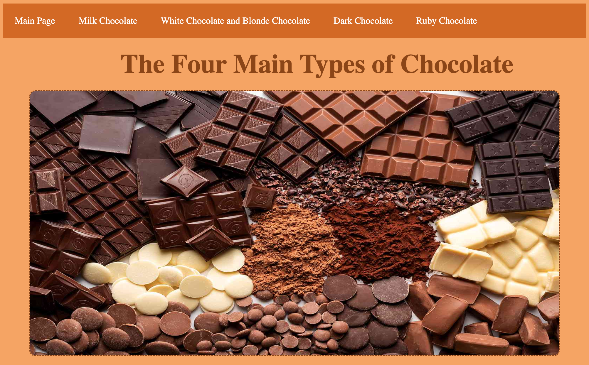 A webpage about the different types of chocolate made in 8th grade
